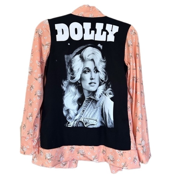 Hand Crafted Sweaters - Dolly Parton up cycle handmade cardigan floral